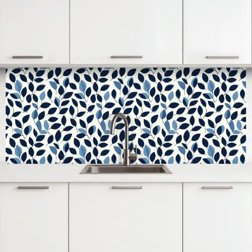 Grafisch - Bladmotief - Diepblauw keuken achterwand 2 middel 871 -3d