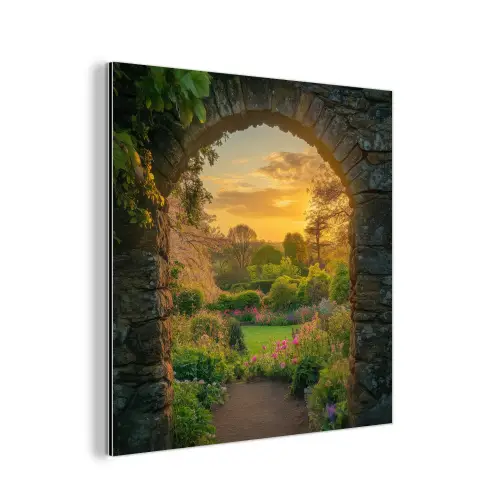 Poort - Planten - Zonsondergang aluminium wit klein -3d