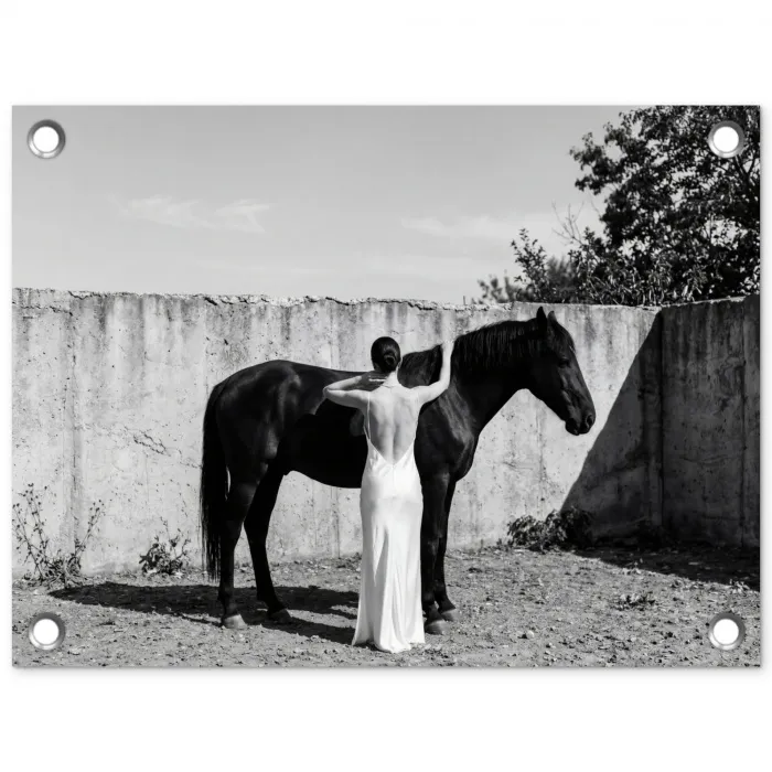 Vrouw - Paard - Artistiek tuinposter los doek klein -3d