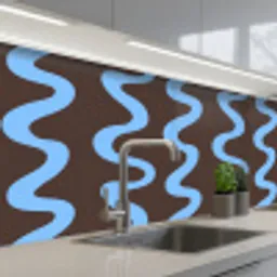 Kronkelende lijnen - Blauw - Bruin - Minimalistisch keuken achterwand 2 middel 871 -3d_schuin