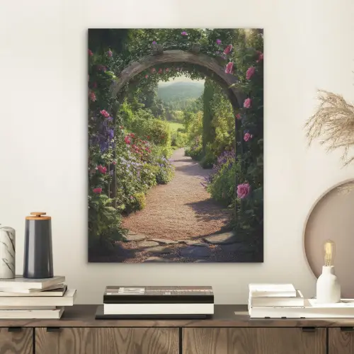 Doorkijk - Bloemen - Natuur - Rozenboog PET vilt klein -sfeer1