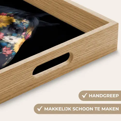 Paard - Bloemen - Zwart Dienblad Rechthoek middel -USP_HandgreepNL
