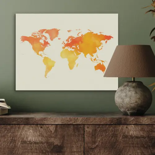 Wereldkaart - Oranje - Kleurrijk PET vilt klein -sfeer2