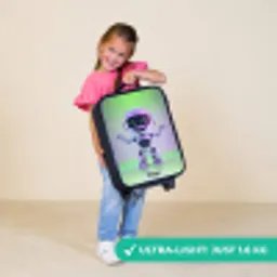Robot met paars en groen licht Kinderkoffer - Zwart klein -sfeer2_UK