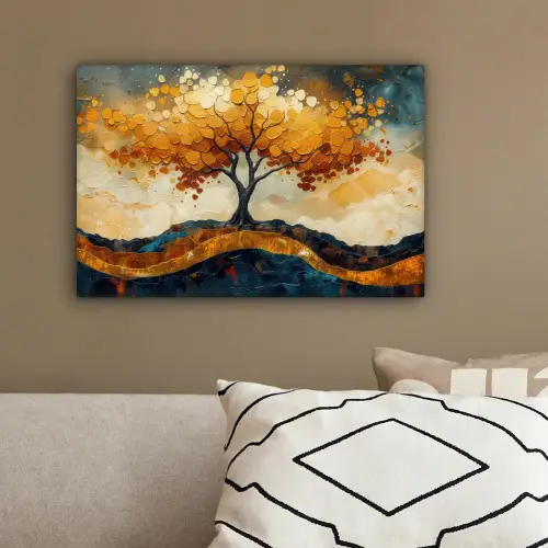 Boom - Natuur - Goud - Modern canvas 2cm klein -sfeer3