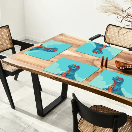 T-Rex - Blauw - Wolken - Zonnebril Placemat vinyl groot -zzsfeer4_Kitchenyeah-website