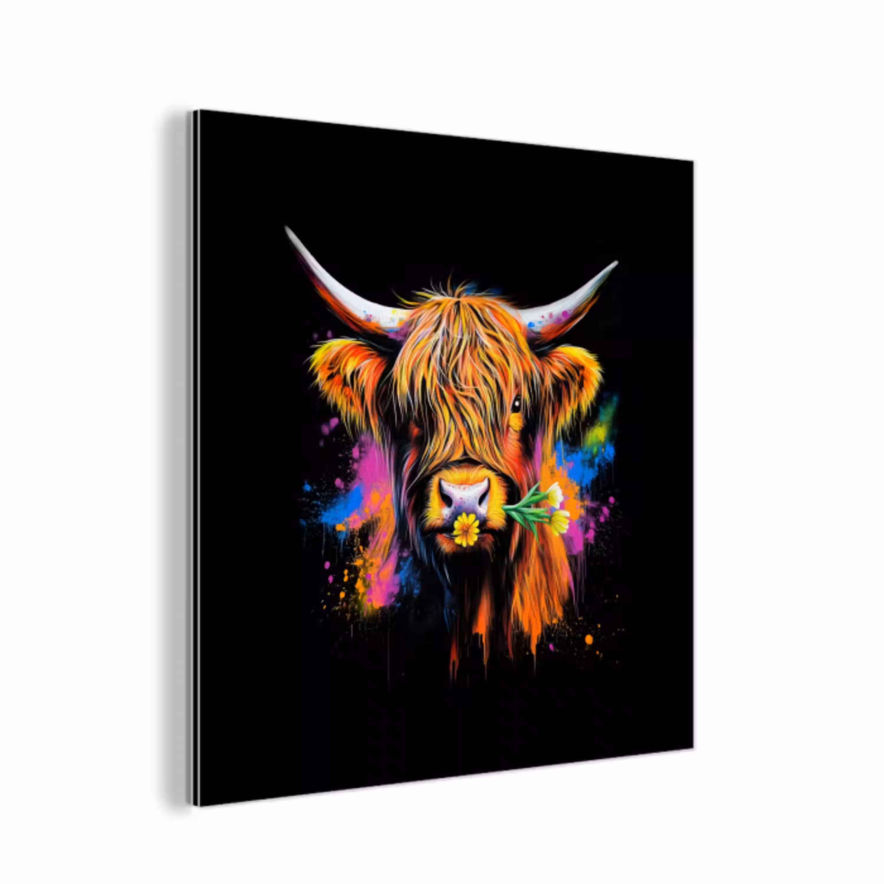 Schotse Hooglander - Graffiti - Kleurrijk - Bloem - Dieren aluminium wit klein -3d