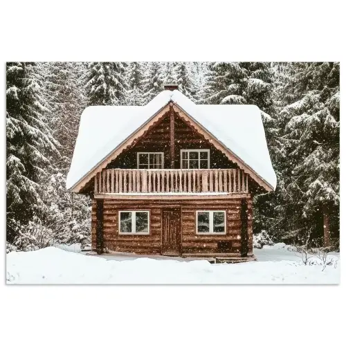 Huis - Bos - Winter - Natuur - Sneeuw poster papier klein -3d