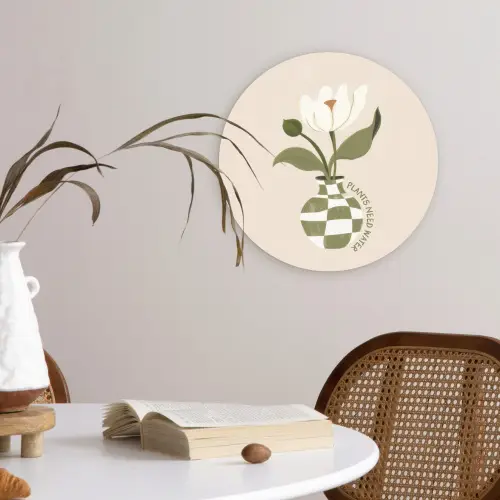 Bloem - Wit - Vaas - Quote Wandcirkel kunststof plaat 5mm dik klein -sfeer4