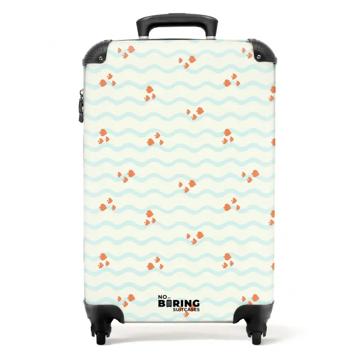 Zee met vissen patroon oranje blauw NBS - Handbagage koffer - Kinderen Unisex middel -productfoto_recht