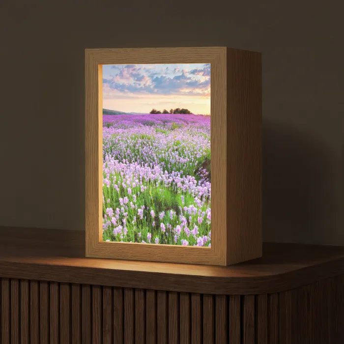 Lavendel - Bloemen - Zonsondergang - Paars - Weide Light Box met kabel (Tafellamp) klein -z3d_website