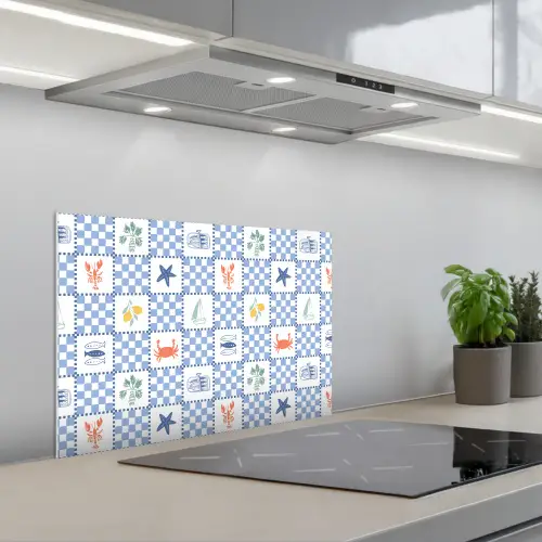 Zee - Sfeer- Mozaïek - Blauw keuken achterwand spatscherm klein 900 -3d_schuin
