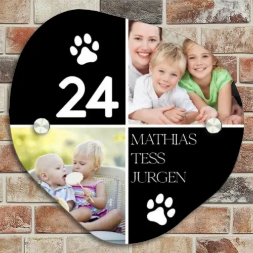 Familieportret met pootafdrukken zwart - Klassiek Naambord Organisch middel -sfeer10