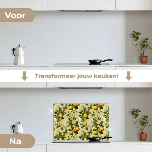 Citroen - Groen - Bloesem keuken achterwand spatscherm klein 900 -voor_na_NL