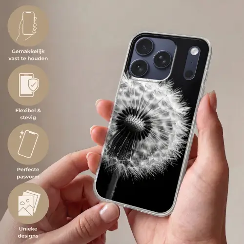 Paardenbloem - Zwart - Wit Telefoonhoesje iPhone 17 Pro klein -sfeer3_NL