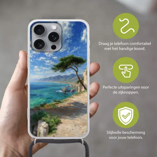 Rotsen - Kustlijn - Boom - Bergen Hoesje iPhone 16 Pro Max met koord klein -sfeer2_NL