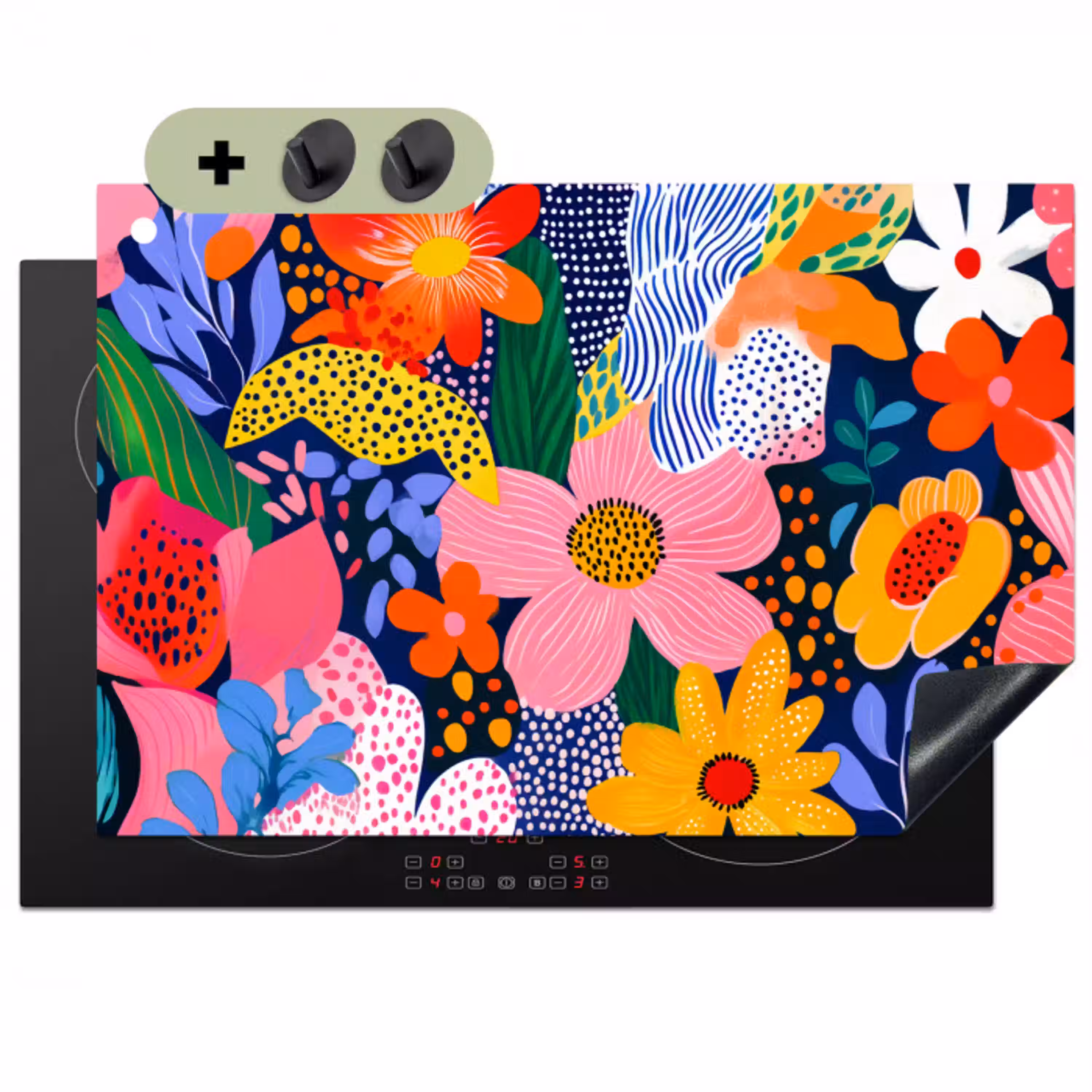 Kleurrijk - Bloemen - Abstract - Stippen Inductie beschemer met haakjes klein -3d