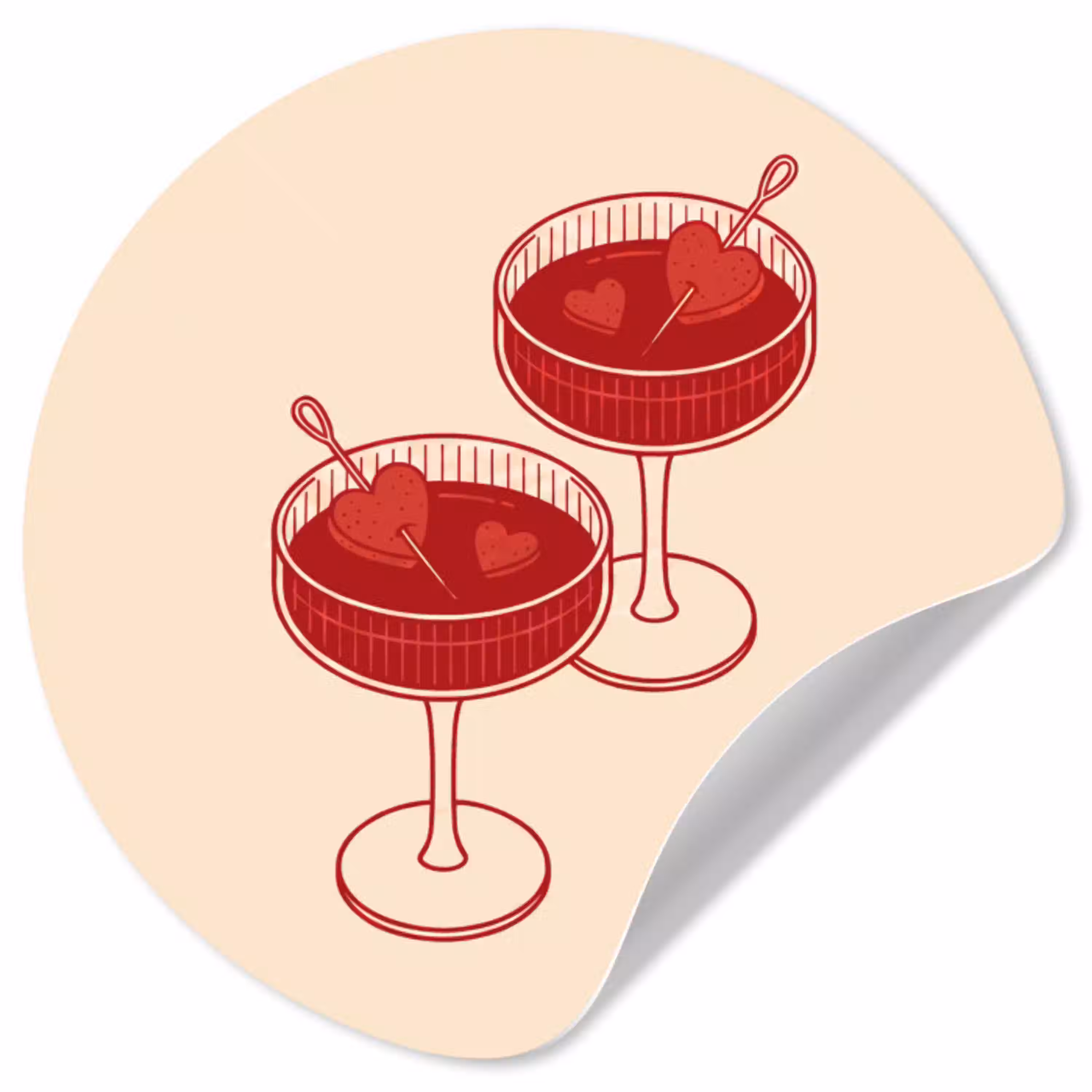 Cocktail - Hartjes - Liefde - Illustratie - Rood Wandcirkel behangsticker klein -3d