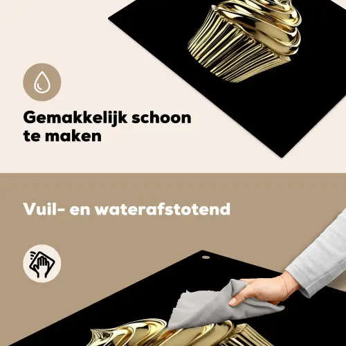 Cupcake - Eten - Goud - Zwart Inductie beschemer met haakjes klein -ky-schoon-nl