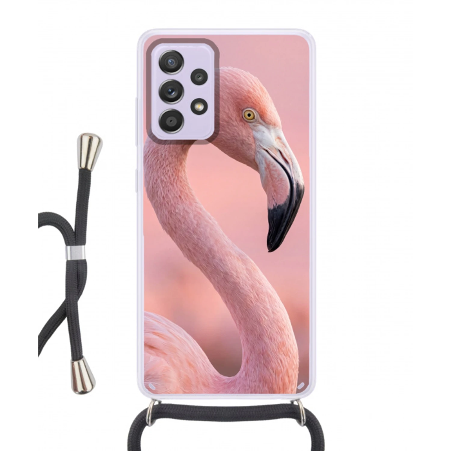 Flamingo - Portret - Roze Hoesje Samsung Galaxy A52 5G met koord klein -3d