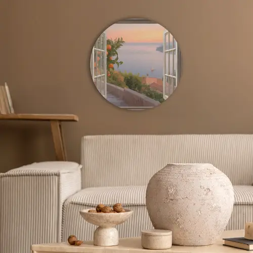 Doorkijk - Uitzicht - Meer - Landschap Akoestische PET Vilt - Rond klein -sfeer1