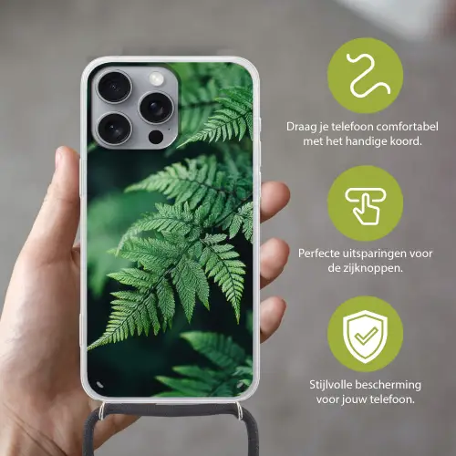 Varenblad - Groen - Structuur - Wazig Hoesje iPhone 16 Pro Max met koord klein -sfeer2_NL