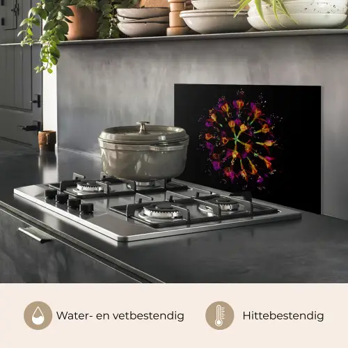 Bloemen - Oranje - Roze - Zwart keuken achterwand spatscherm klein -usp_NL