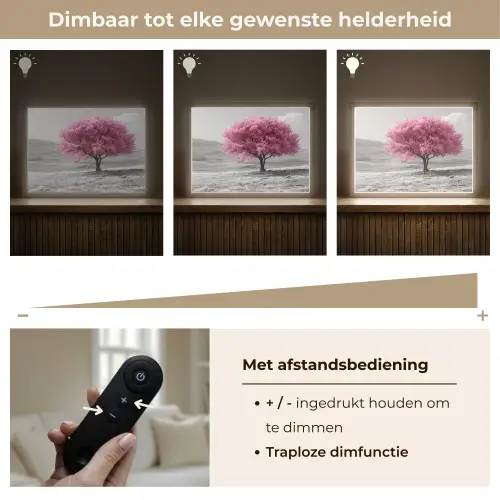 Boom - Natuur - Roze - Zwart wit Light Box met batterij (Wandlamp) middel -USP_dimbaarNL