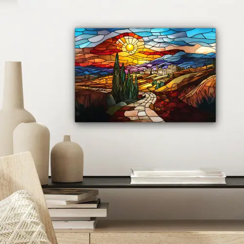 Mozaïek - Zon - Landschap - Dorp canvas 2cm klein -sfeer6