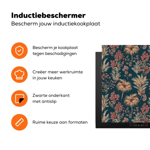 Botanisch - Patroon - Blauw Inductie beschermer vinyl 3mm klein 276 -zzzzzzz-td-ups
