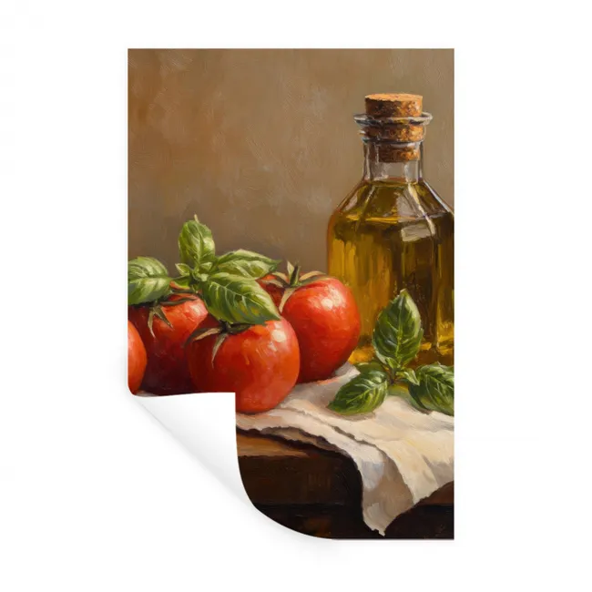Tomaten - Olijfolie - Stilleven Muursticker klein -3d