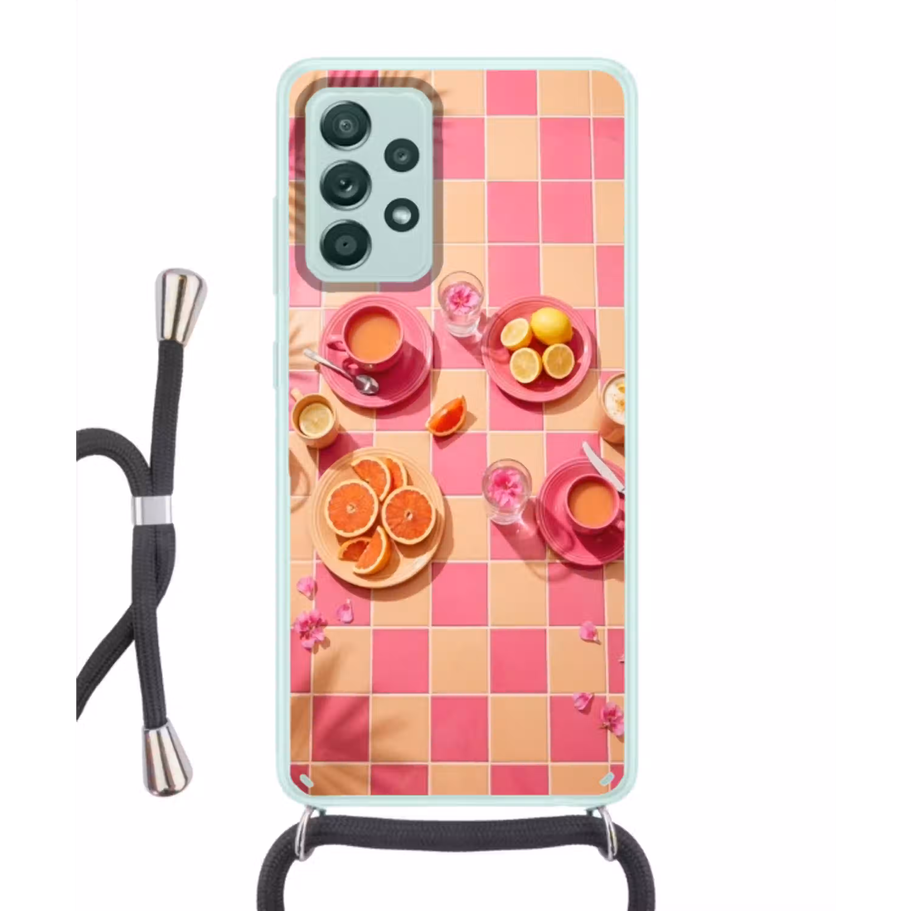Eten - Citrusvruchten - Stillevens - Roze - Oranje Hoesje Samsung Galaxy A52 met koord klein -3d