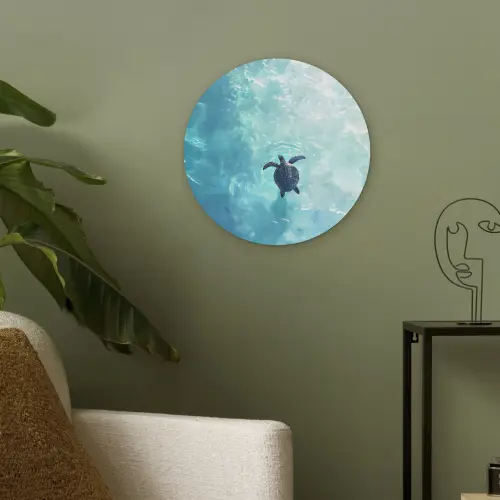 Schildpad - Zee - Blauw - Schittering Akoestische PET Vilt - Rond klein -sfeer2