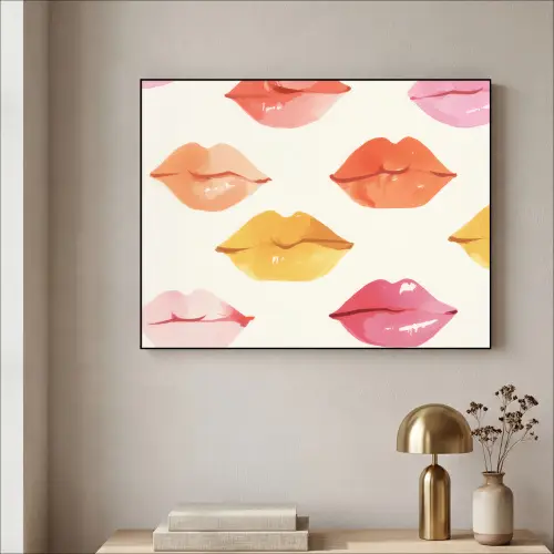 Lippen - Kleurrijk - Glanzend Textielframe zwart klein -sfeer2