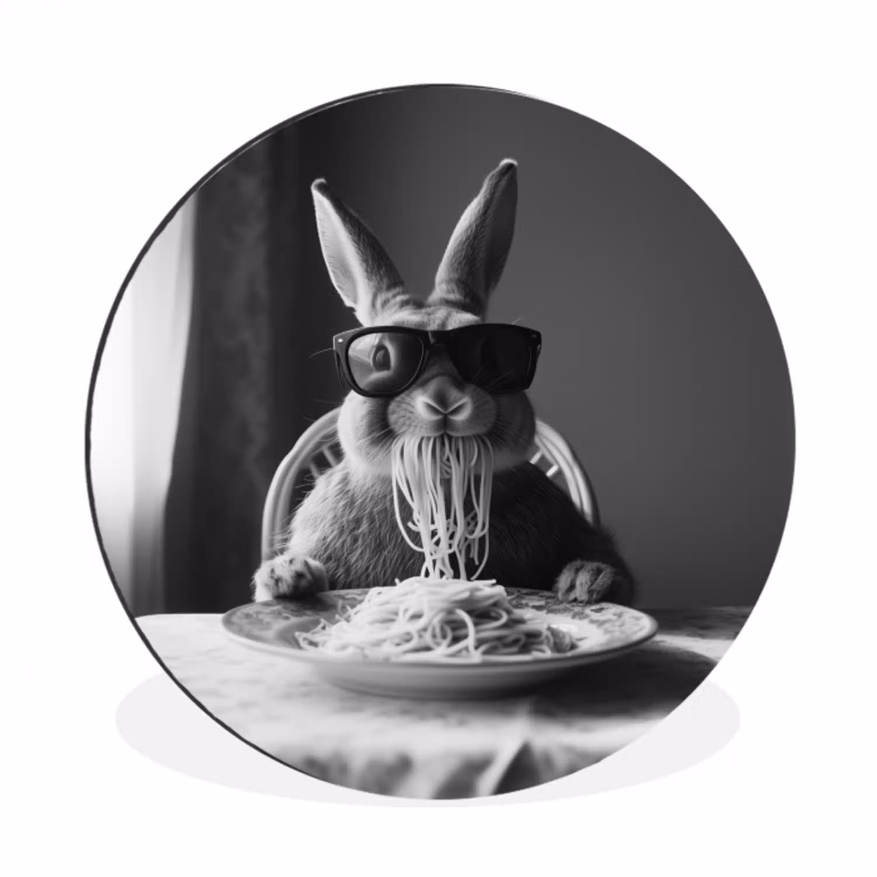 Konijn - Bunny - Zonnebril - Tafelkleed - Pasta - Schattig Wandcirkel aluminium klein -3d