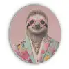 Luiaard - Bloemenprint - Bril - Roze Akoestische PET Vilt - Rond klein -3d