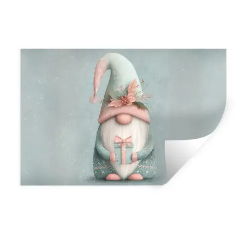 Kerstgnome - Cadeau - Groen Muursticker klein -3d