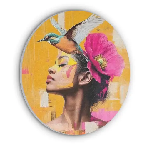 Vogel - Vrouw - Abstract - Bloem Akoestische PET Vilt - Rond klein -3d