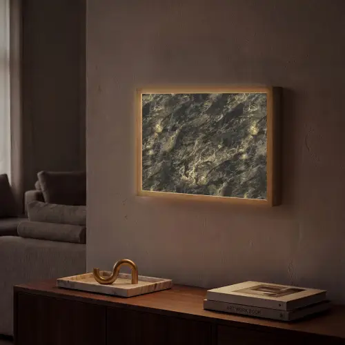 Marmer - Zwart - Goud Light Box met batterij (Wandlamp) middel 907 -sfeer1