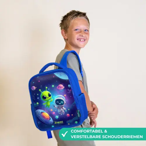 Vrolijke Ontmoeting in de Ruimte Kinderrugzak - Blauw middel -sfeer3_NL