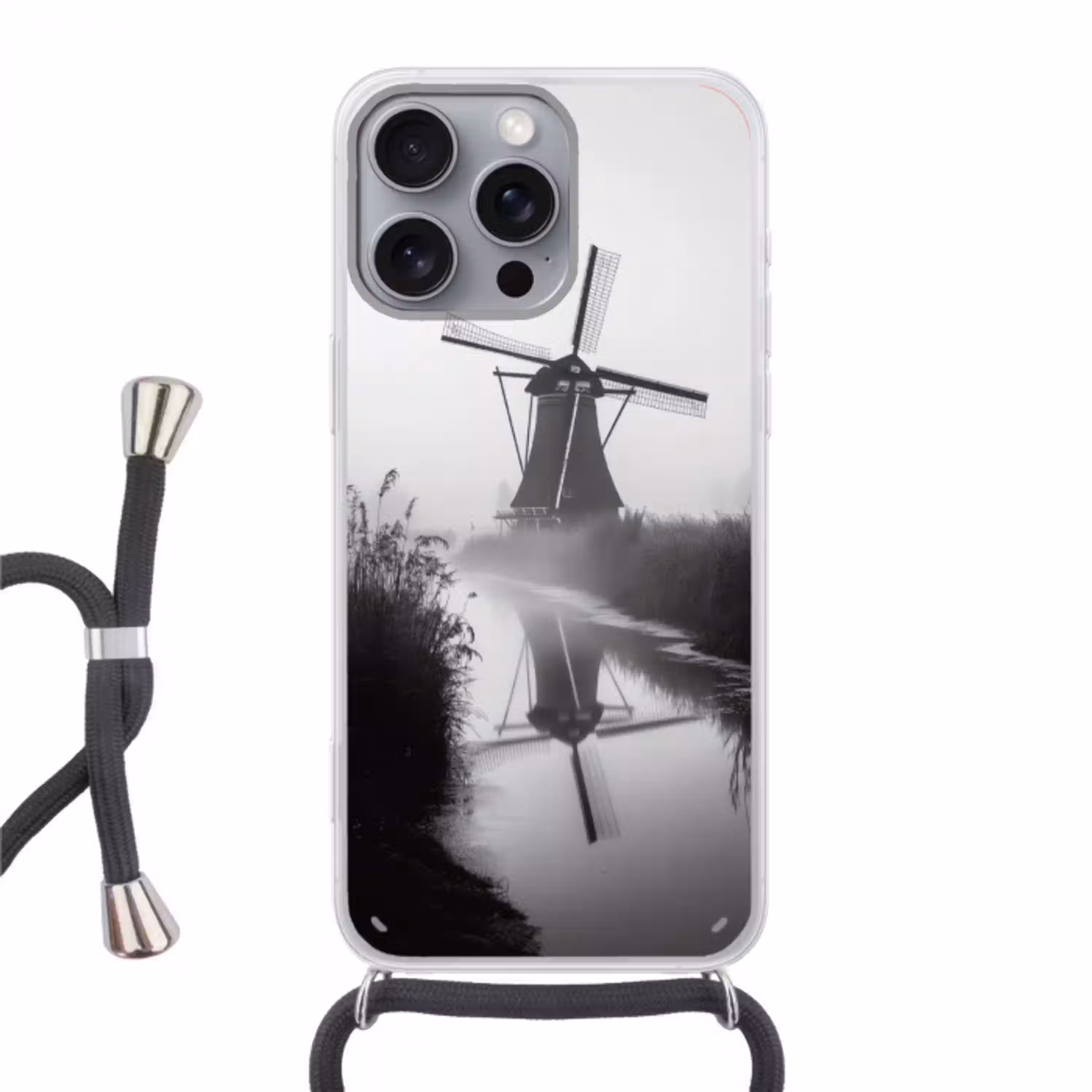 Molen - Weerspiegeling - Landschap - Water Hoesje iPhone 16 Pro Max met koord klein -3d