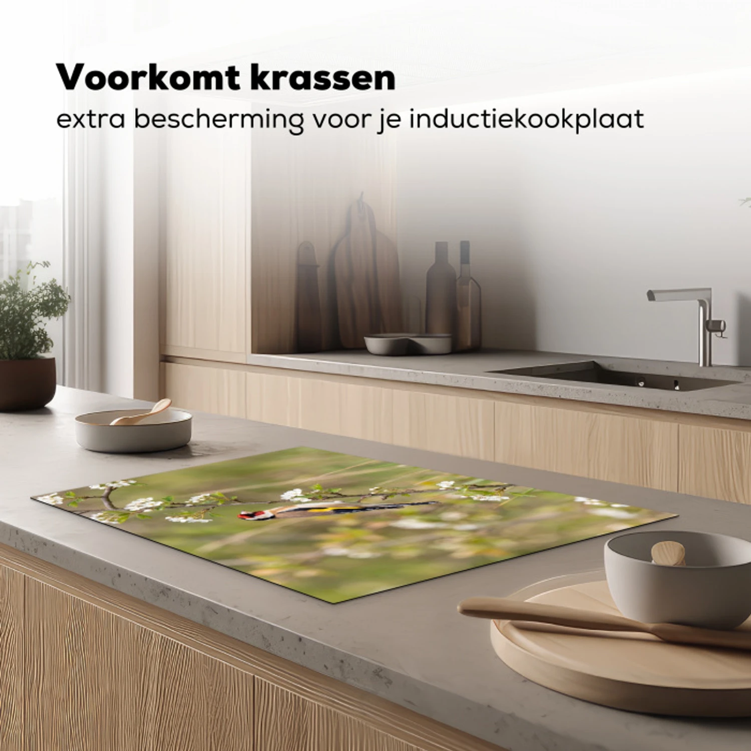 Putter - Bloesem - Lente - Natuur - Kleurrijk Inductie beschermer vinyl 3mm klein -sfeer1