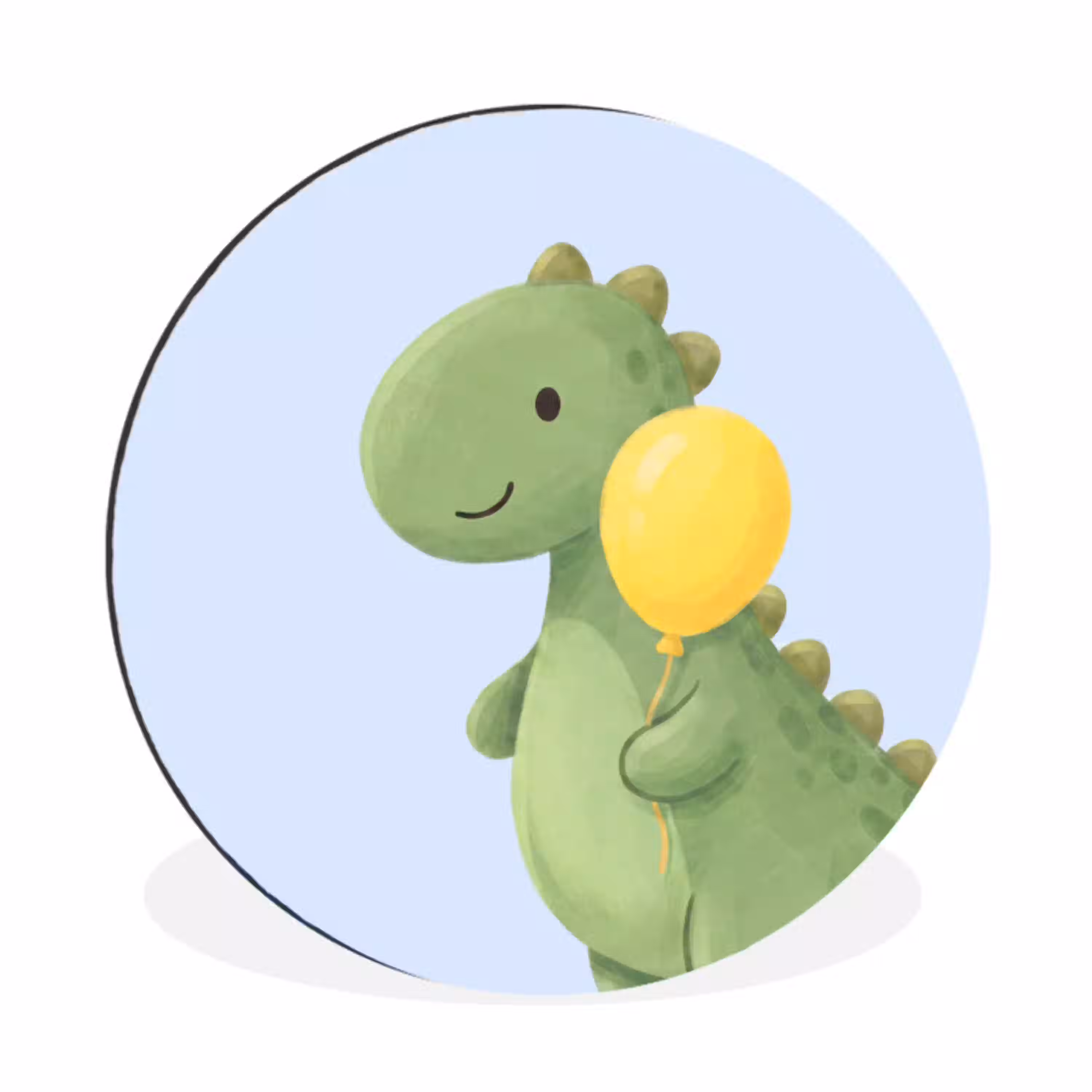 Dinosaurus - Ballon - Kinderkamer - Illustratie - Groen Wandcirkel aluminium klein -3d