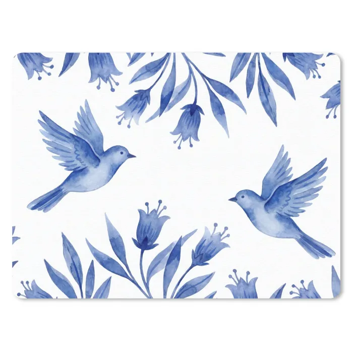 Modern - Vogels - Delfts - Blauw muismat rubber klein -3d