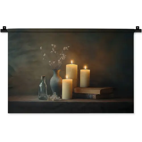 Kaarsen - Stilleven - Rustiek - Boeken Wandkleed katoen klein -zz3d