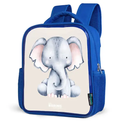 Olifant tekening tegen een beige achtergrond Kinderrugzak - Blauw middel -schuin