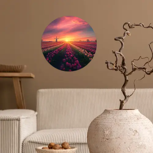 Windmolen - Zonsondergang - Landschap Wandcirkel behangsticker klein -sfeer1
