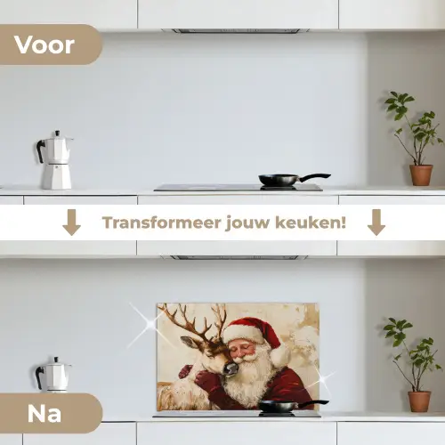 Kerstman - Rendier - Kerst - Christmas keuken achterwand spatscherm klein -voor_na_NL