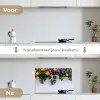 Bloemen - Muur - Geel - Paars keuken achterwand spatscherm klein -voor_na_NL