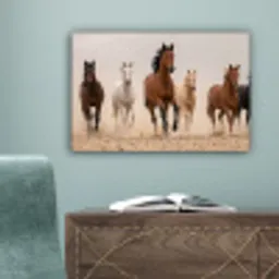 Kudde paarden - Stofwolk - Bruin - Zwart canvas 2cm klein -sfeer4